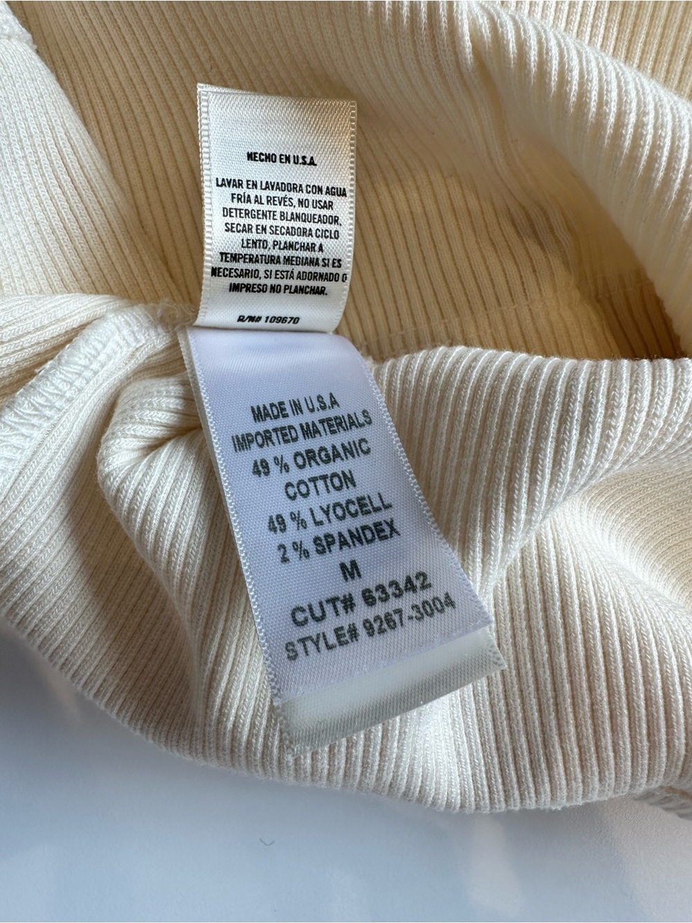 CITIZENS OF HUMANITY Ribbed Organic Cotton Ivory V Neck Long Sleeve Tee M - Picture 15 of 16